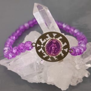 Bracelet Vierge Marie mauve – Bijou spirituel artisanal