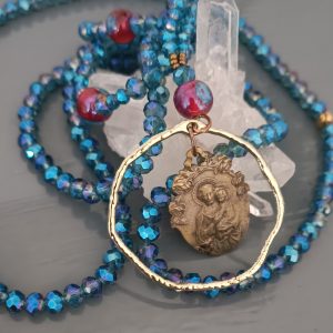 Sautoir Saint Joseph ancien – Bijou religieux bleu